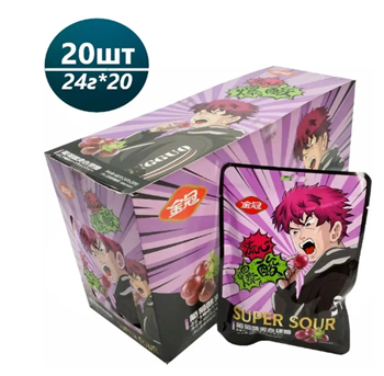 Конфеты супер кислые с со вкусом винограда 24 г * 20 шт 6458
